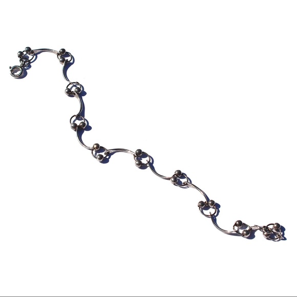Vintage Sterling Silver Ball Bead Curved Link Bracelet Dancing Beads - Picture 3 of 6